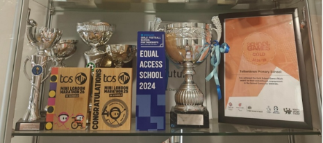 Trophys in a glass cabinet