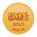 Yellow circle / medal picture with school games gold 2025/26 written on medal