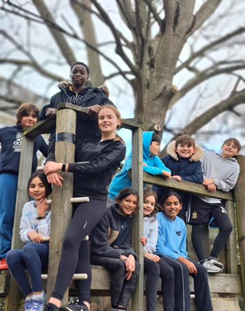Pupils sitting on climbing frame