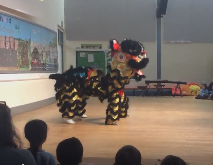 Chinese Lion on the stage performing a dance