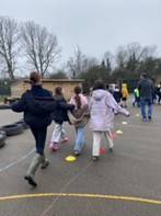 Children walking in a line 
