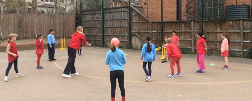 Pupils playing cricket